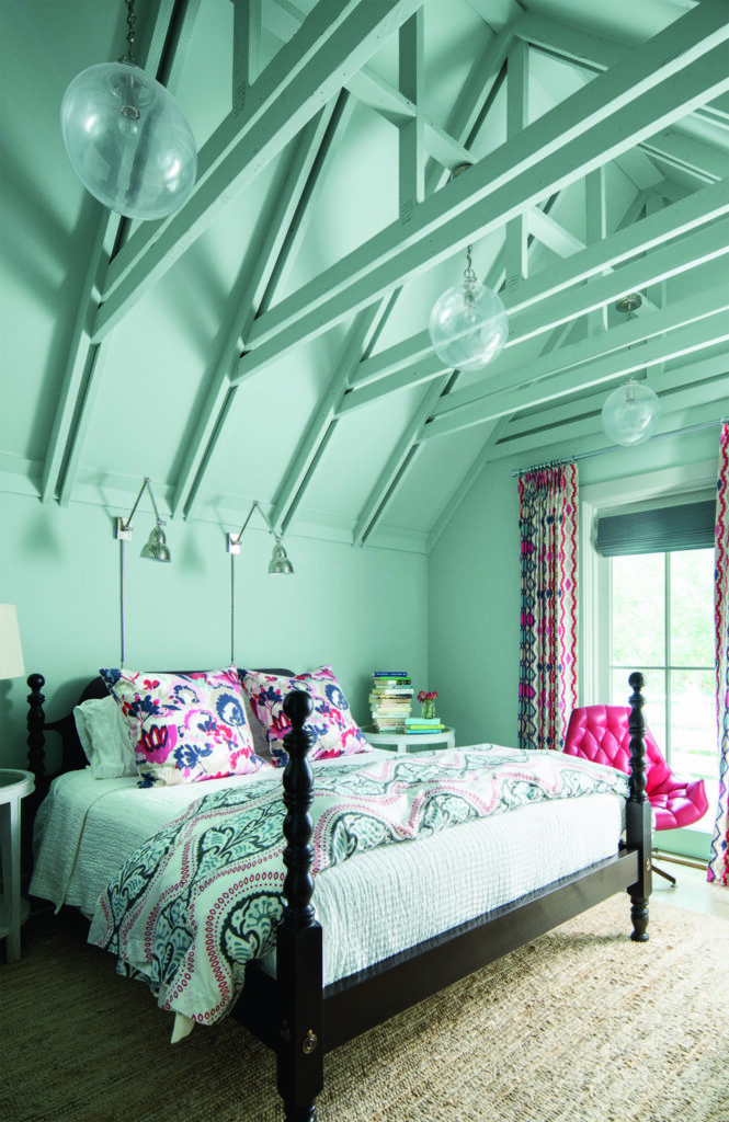 Aqua Bedroom with Vaulted Ceiling