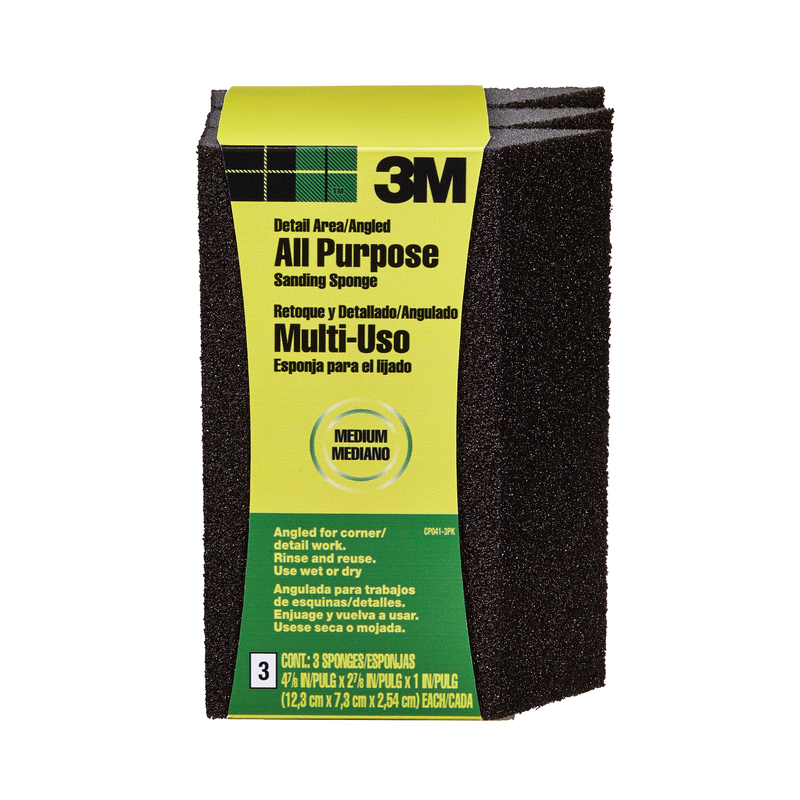 3M 4-7/8 in. L X 2-7/8 in. W X 1 in. 80 Grit Medium Single Angle Sanding Sponge