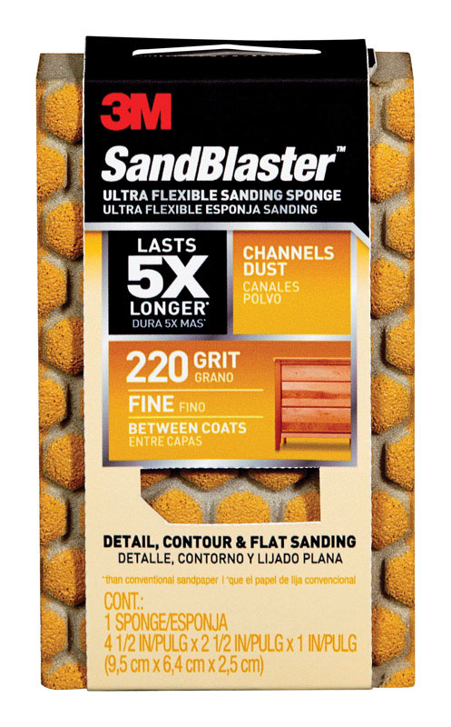 3M Sandblaster 4-1/2 in. L X 2-1/2 in. W X 1 in. 220 Grit Fine Flat Surface Sanding Sponge