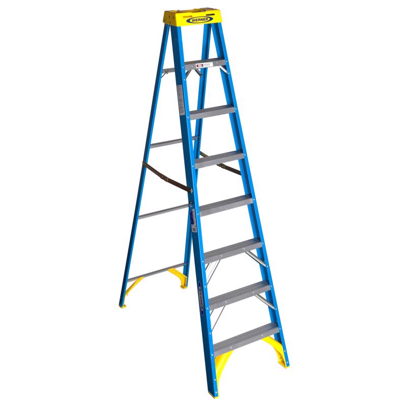 Werner 8 ft. H Fiberglass Step Ladder Type I 250 lb. capacity