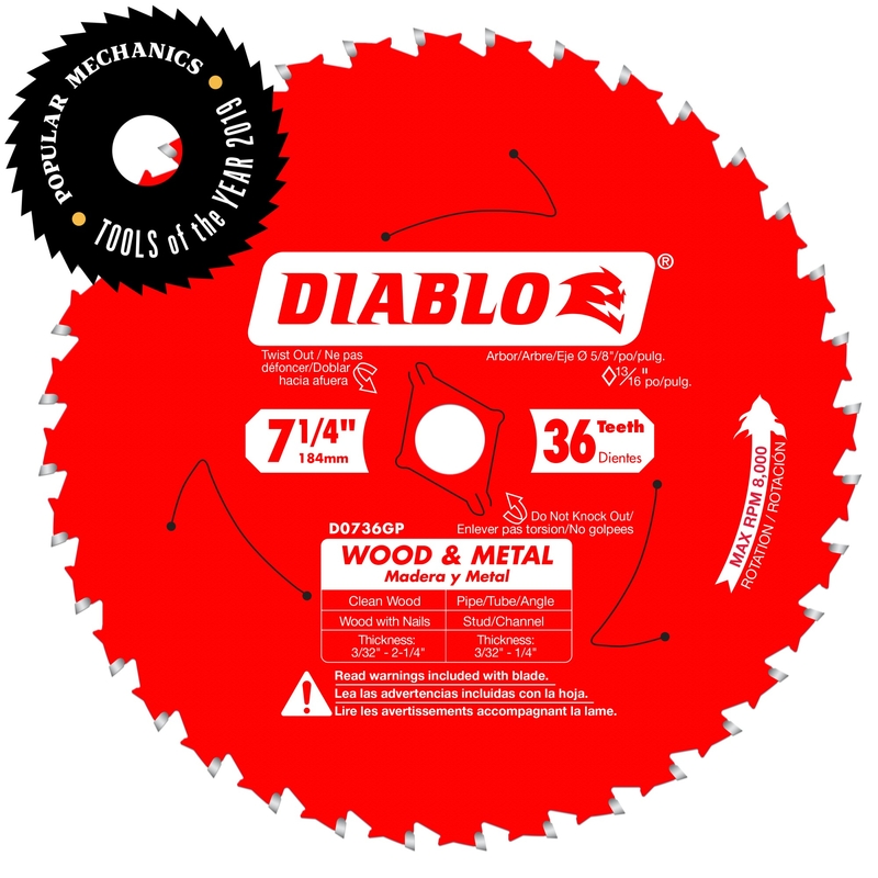Diablo 7-1/4 in. D X 5/8 in. Carbide Wood and Metal Saw Blade 36 teeth 1 pk
