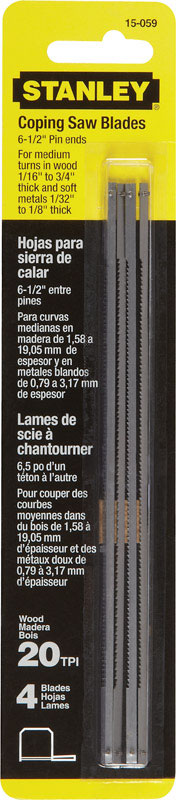 Stanley 6-1/2 in. Steel Coping Saw Blade 20 TPI 4 pk