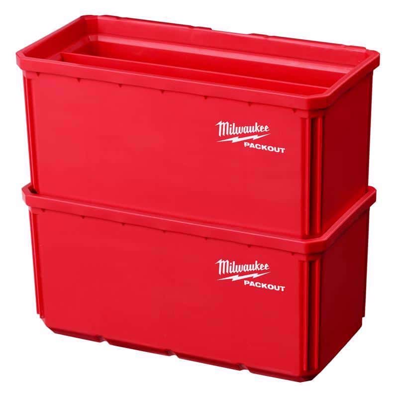Milwaukee Packout Shop Storage 8 in. W X 7.3 in. H Garage Organizer Large Parts Bin Set Red