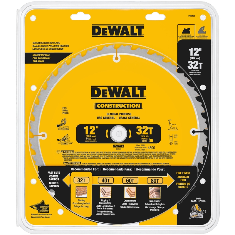 DeWalt 12 in. D X 1 in. Carbide Circular Saw Blade 32 teeth 1 pk