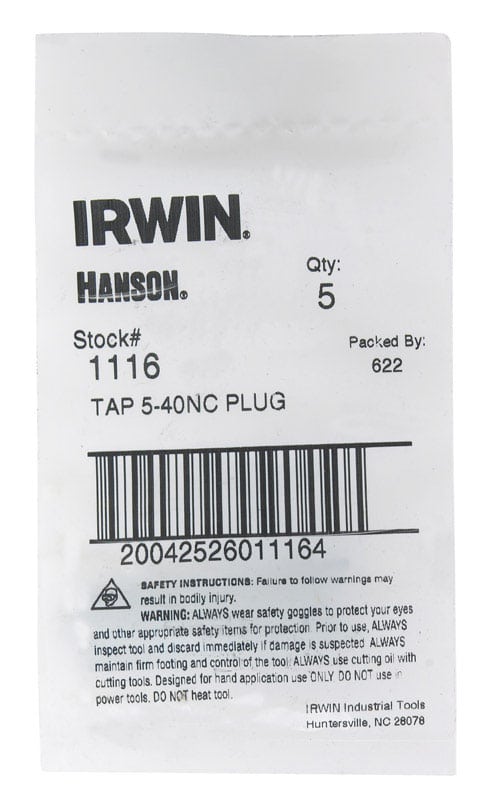 Irwin Hanson High Carbon Steel SAE Plug Tap 5-40NC 5 pc