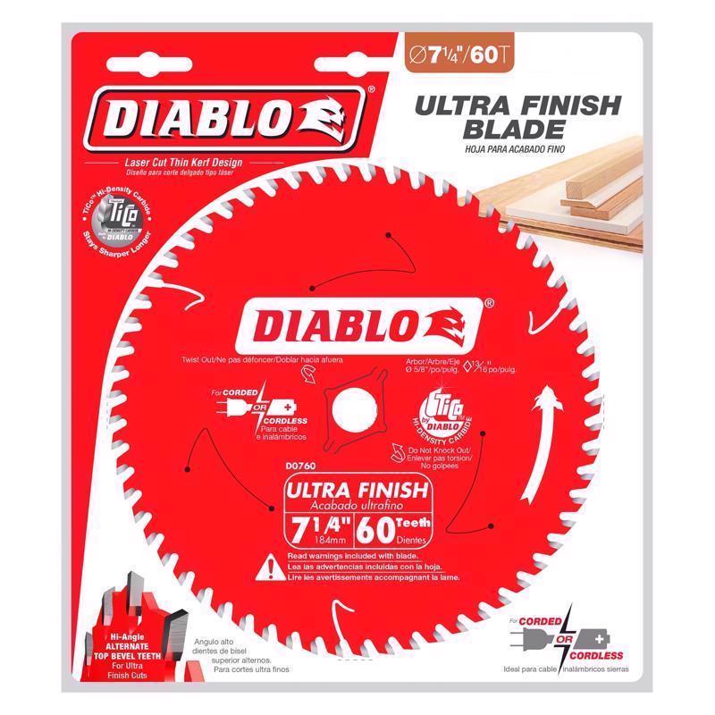 Diablo 7-1/4 in. D X 5/8 in. Carbide Finishing Saw Blade 60 teeth 1 pc