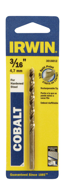 Irwin 3/16 in. X 3-1/2 in. L Cobalt Alloy Steel Drill Bit 1 pc