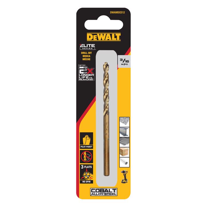 DeWalt 3/16 in. X 3.5 in. L Cobalt Steel Pilot Point Drill Bit 1 pc