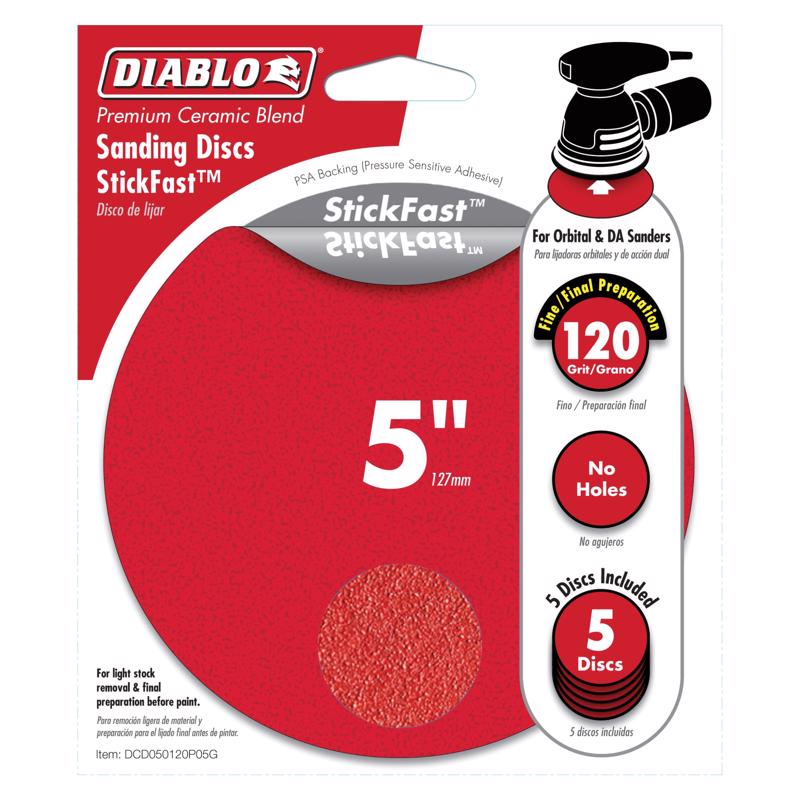Diablo StickFast 5 in. Ceramic Blend Pressure Sensitive Adhesive Sanding Disc 120 Grit Fine 5 pk