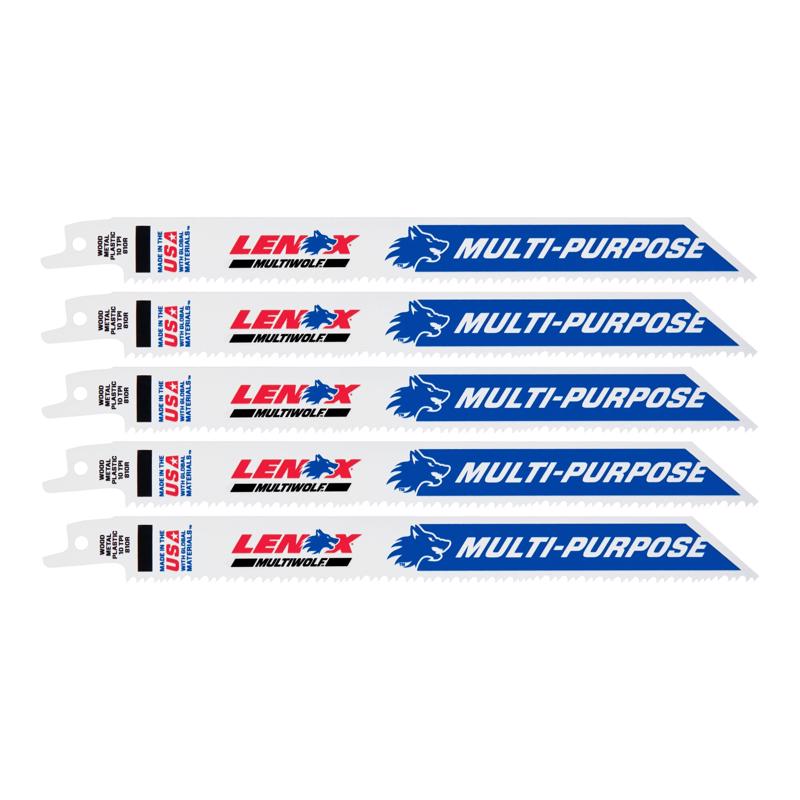 LENOX MULTIWOLF 8 in. Bi-Metal WAVE EDGE Reciprocating Saw Blade 10 TPI 5 pk