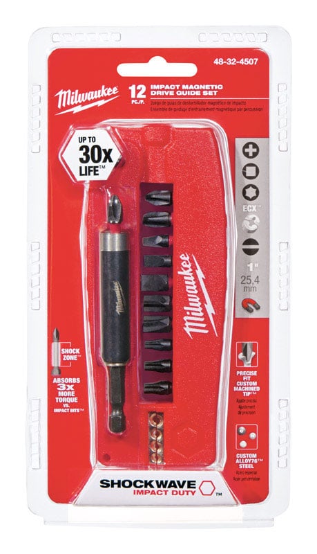 Milwaukee Shockwave Assorted Drive Guide Bit Set Alloy Steel 12 pc