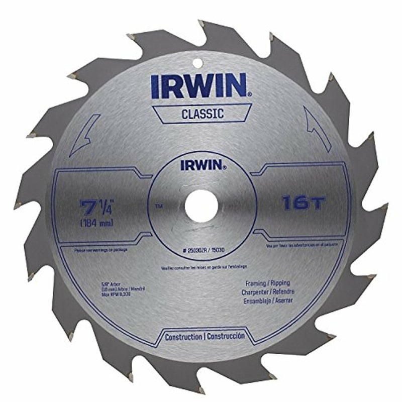 Irwin 7-1/4 in. D X 5/8 in. S Classic Carbide Circular Saw Blade 16 teeth 1 pk