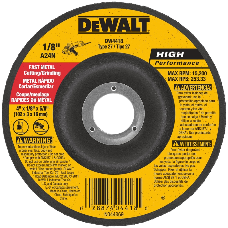 DeWalt High Performance 4 in. D X 5/8 in. Metal Grinding Wheel