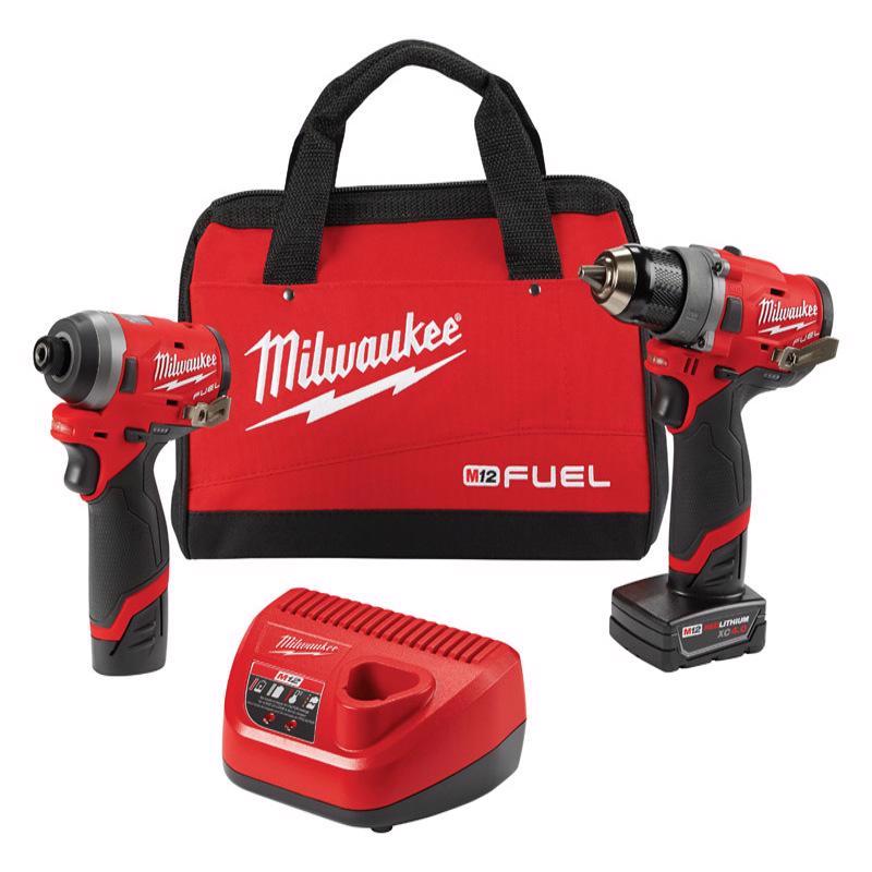 Milwaukee M12 FUEL 12 V Cordless Brushless 2 Tool Drill and Impact Driver Kit