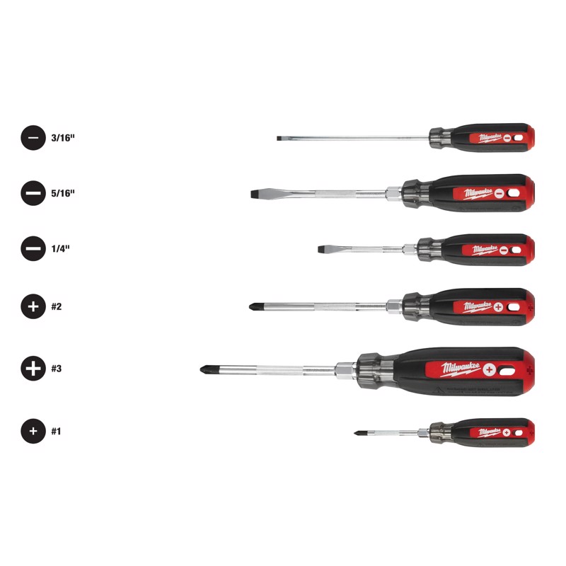 Milwaukee 6 pc Phillips/Slotted Multi-Bit Screwdriver Set