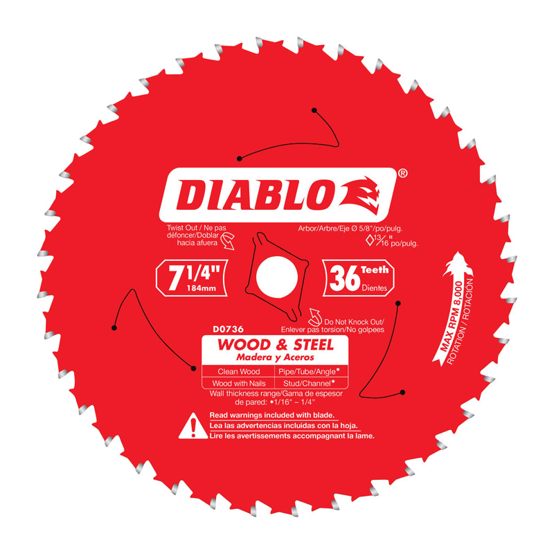 Diablo 7-1/4 in. D X 5/8 in. TiCo Hi-Density Carbide Circular Saw Blade 36 teeth 1 pc