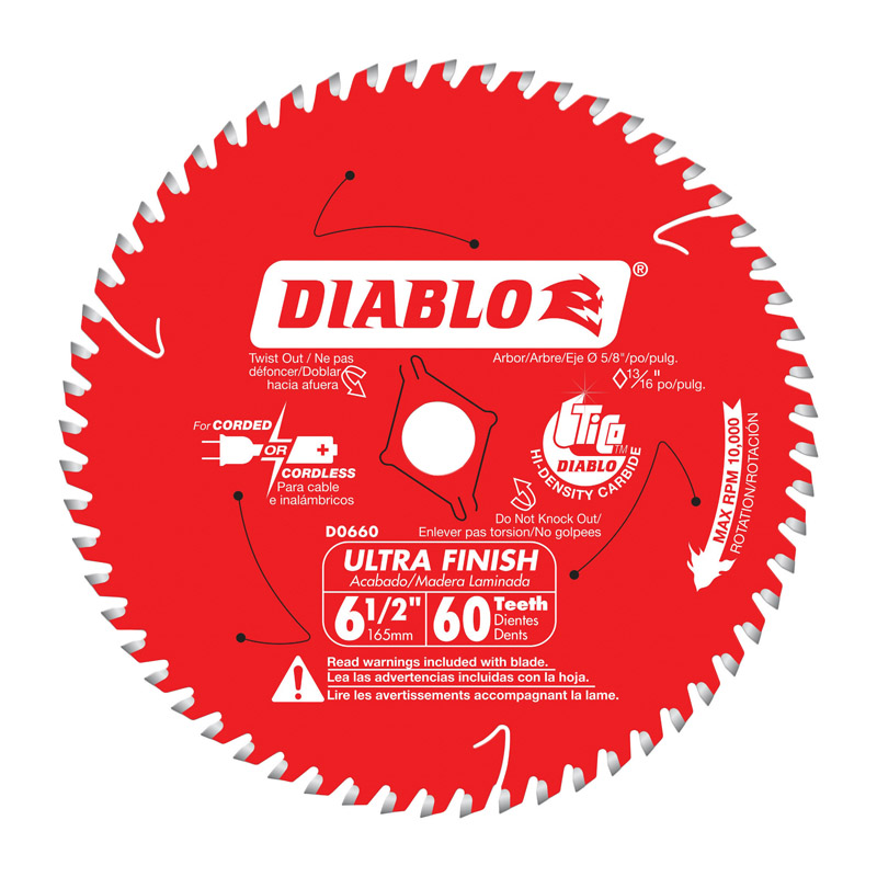 Diablo 6-1/2 in. D X 5/8 in. Ultra Finish TiCo Hi-Density Carbide Saw Blade 60 teeth 1 pc