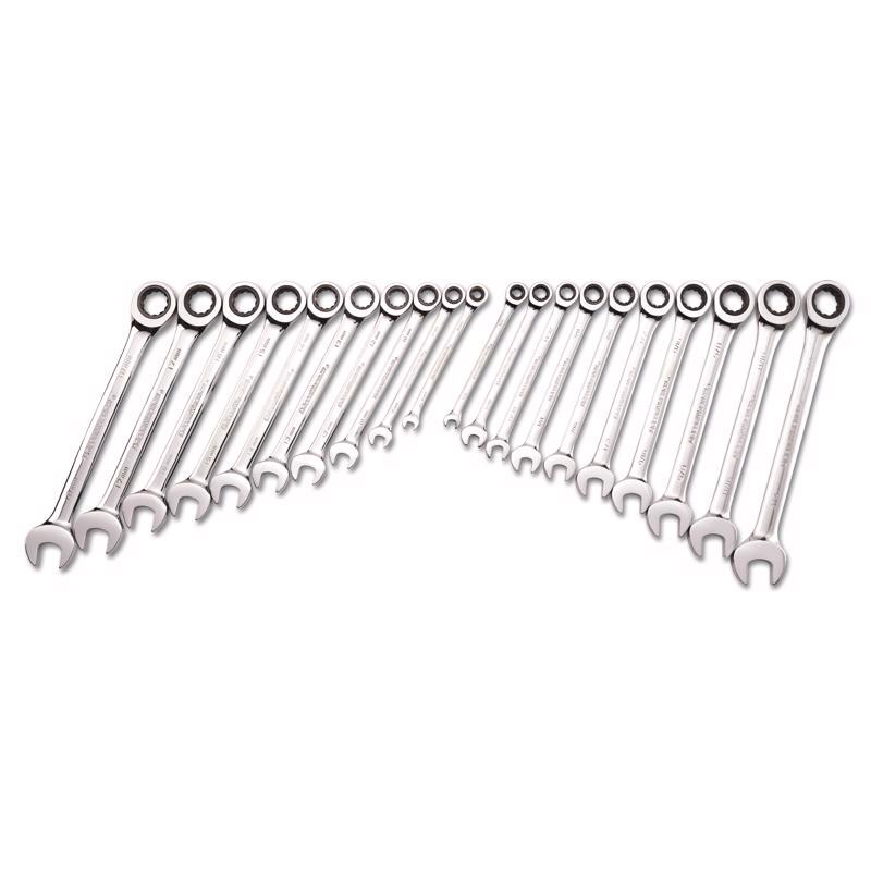 GearWrench 12 Point Metric and SAE Ratcheting Combination Wrench Set 20 pc