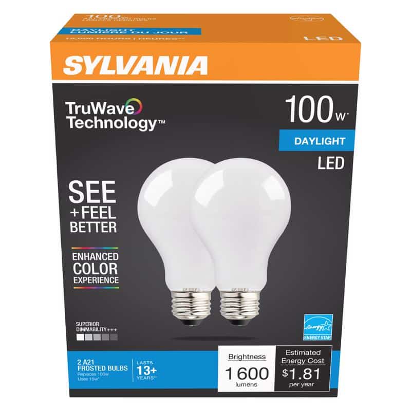 Sylvania TruWave A21 E26 (Medium) LED Bulb Daylight 100 Watt Equivalence 2 pk