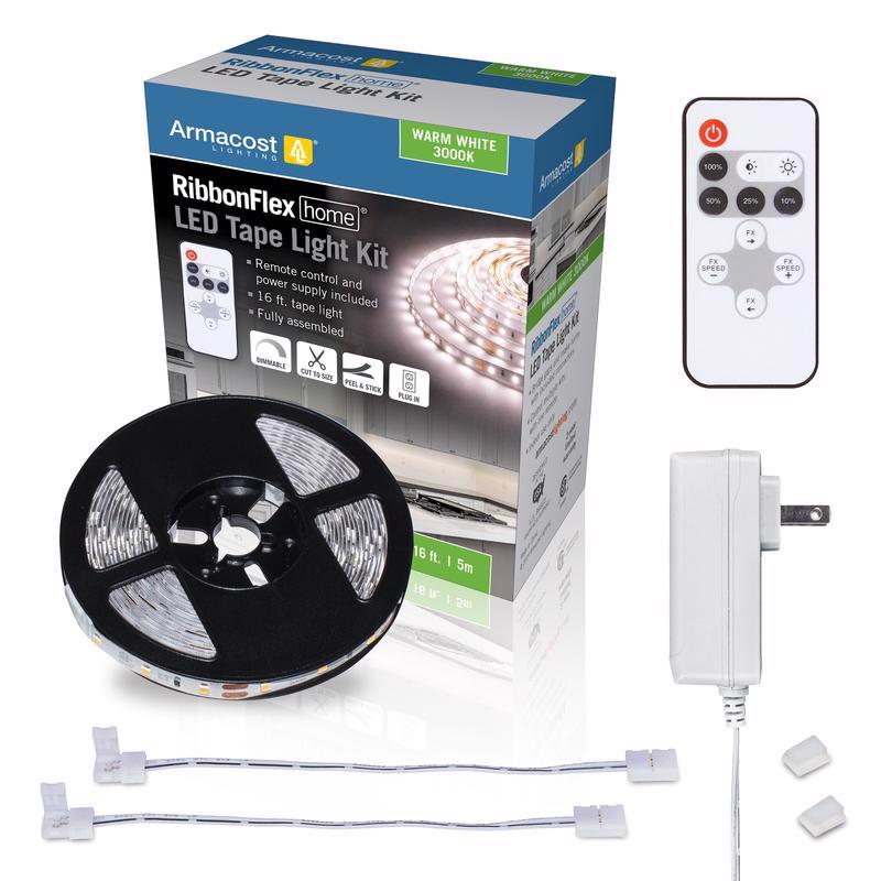 Armacost Lighting RibbonFlex home 16 ft. L White Plug-In LED Strip Tape Light Kit 1 pk