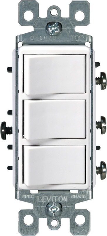 Leviton Decora 15 amps Single Pole Rocker Triple Combination Switch White 1 pk