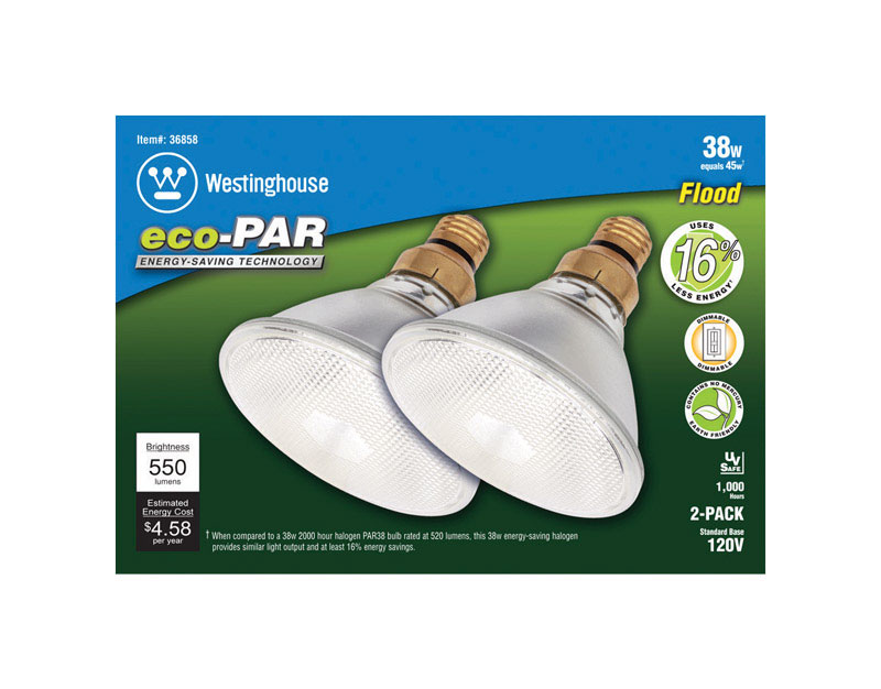 Westinghouse eco-PAR 38 W PAR38 Floodlight Halogen Bulb 550 lm Bright White 2 pk