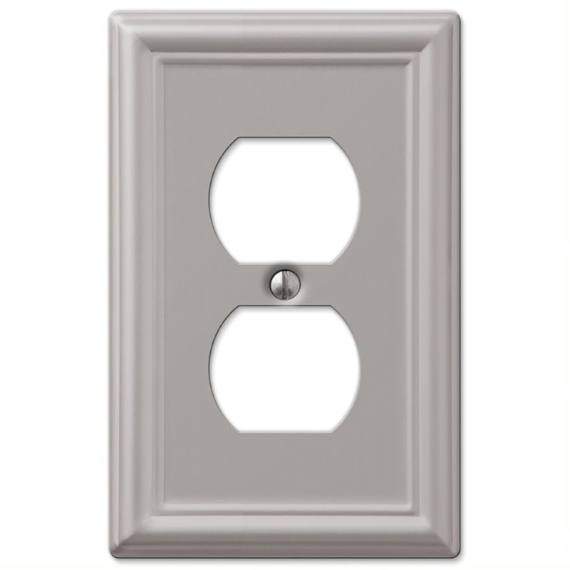 Amerelle Chelsea Brushed Nickel Gray 1 gang Stamped Steel Duplex Outlet Wall Plate 1 pk