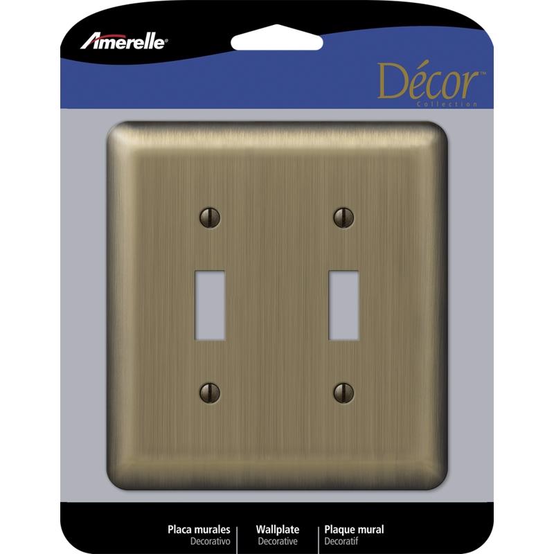 Amerelle Devon Brushed Brass Brass 2 gang Stamped Steel Toggle Wall Plate 1 pk