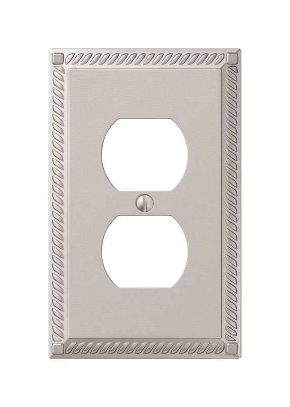 Amerelle Georgian Satin Nickel Gray 1 gang Die-Cast Metal Duplex Outlet Wall Plate 1 pk
