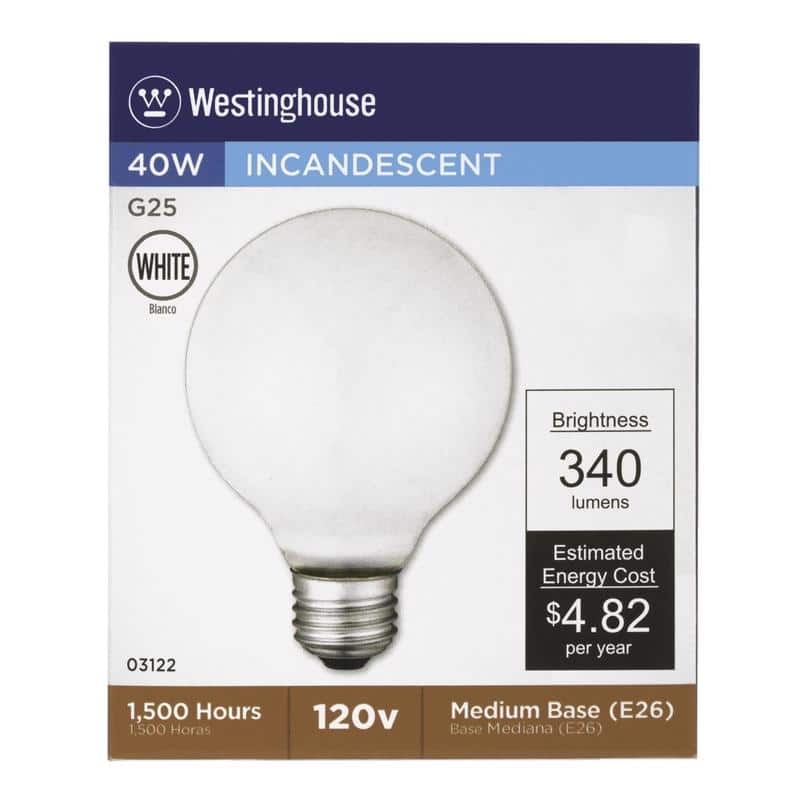 Westinghouse 40 W G25 Globe Incandescent Bulb E26 (Medium) White 1 pk