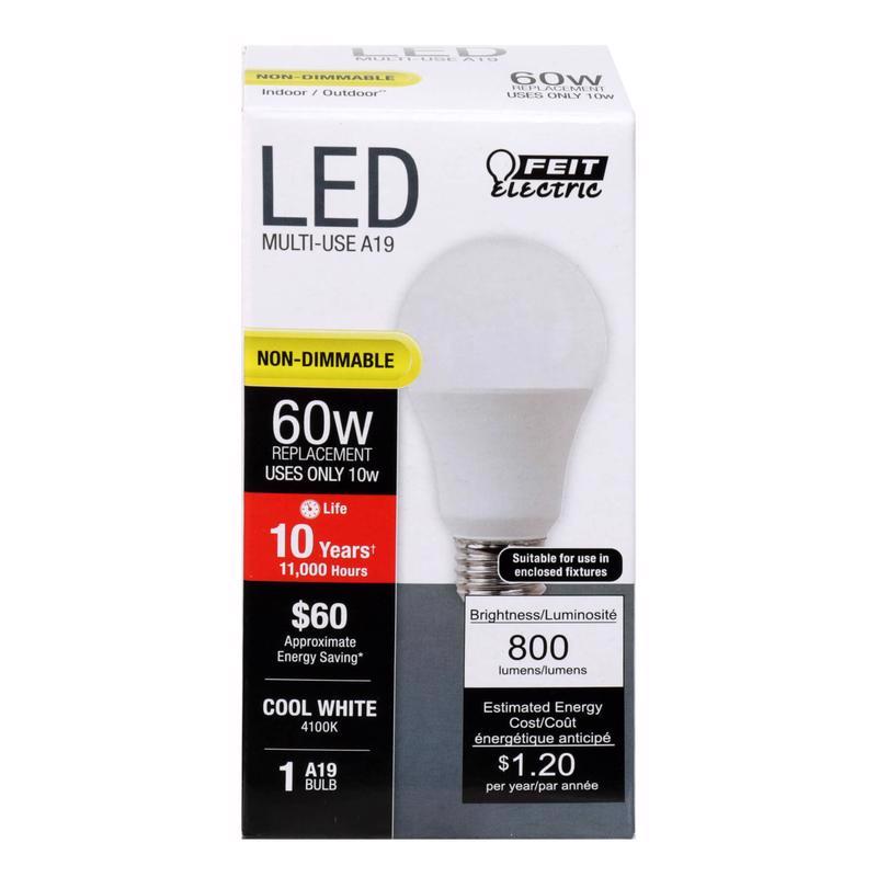 Feit Electric A19 E26 (Medium) LED Bulb Cool White 60 Watt Equivalence 1 pk