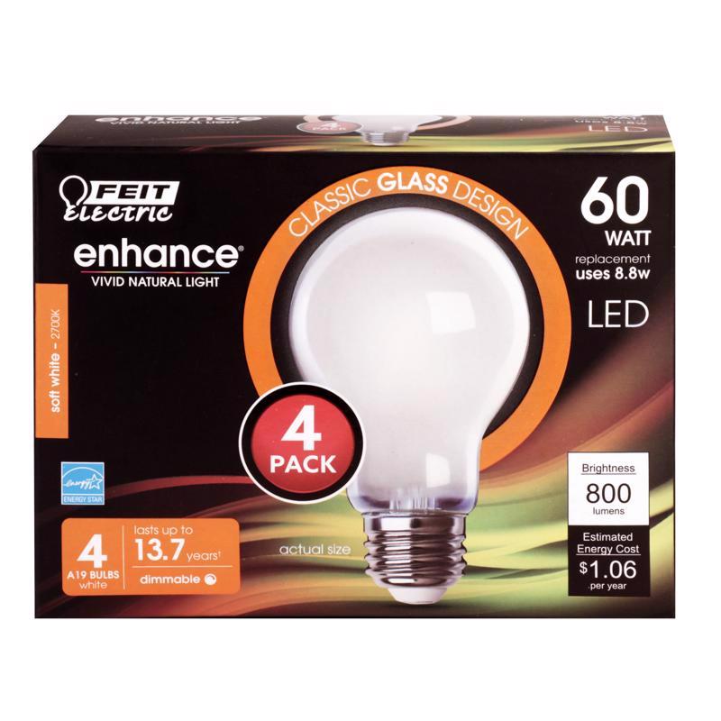 Feit Electric Enhance A19 E26 (Medium) LED Bulb Soft White 60 Watt Equivalence 4 pk