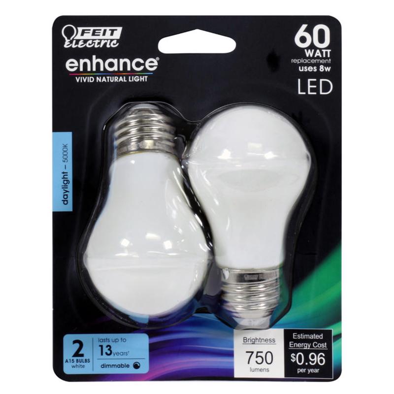 Feit Electric Enhance A15 E26 (Medium) Filament LED Bulb Daylight 60 Watt Equivalence 2 pk