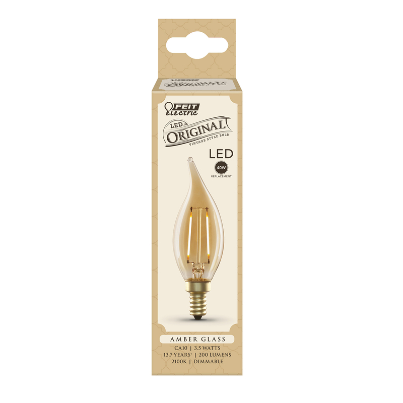 Feit Electric CA10 E12 (Candelabra) LED Bulb Amber 40 Watt Equivalence 1 pk