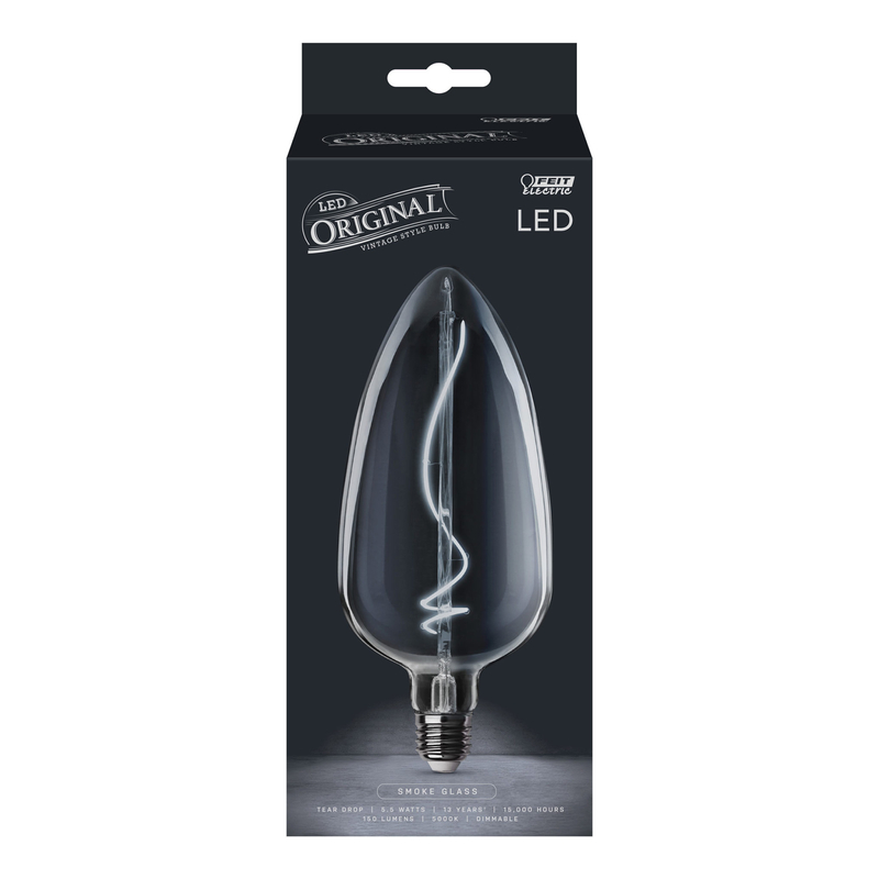 Feit Electric Tear Drop E26 (Medium) Filament LED Bulb Smoke Daylight 60 Watt Equivalence 1 pk