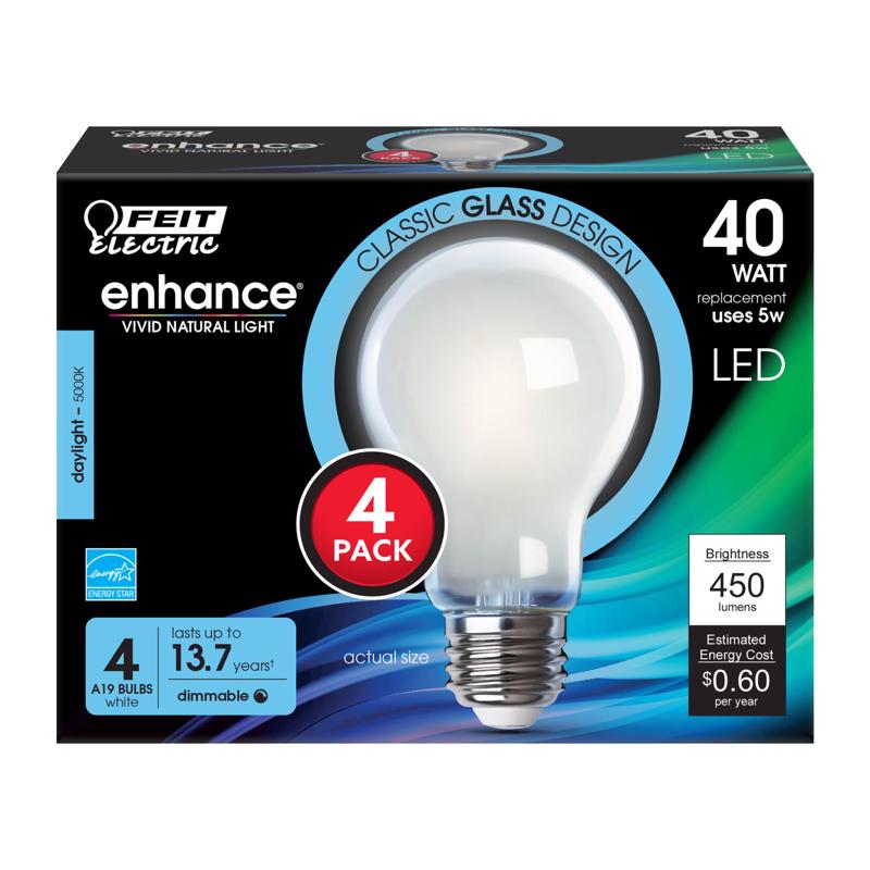 Feit Electric Enhance A19 E26 (Medium) LED Bulb Daylight 40 Watt Equivalence 4 pk