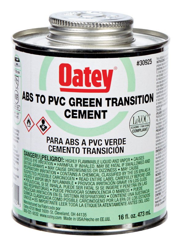 Oatey Green Transition Cement For ABS/PVC 16 oz