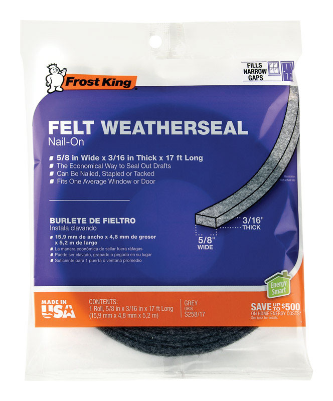 Frost King Gray Felt Weatherstrip For Doors and Windows 17 ft. L X 3/16 in.