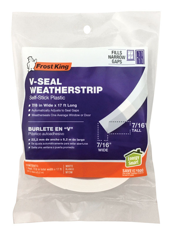 Frost King White Plastic V-Shaped Weatherstrip For Doors and Windows 17 ft. L X 7/8 in.