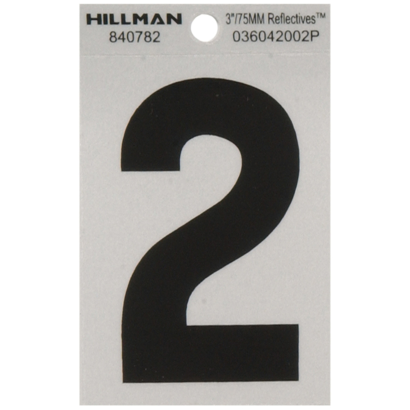 Hillman 3 in. Reflective Black Vinyl Self-Adhesive Number 2 1 pc