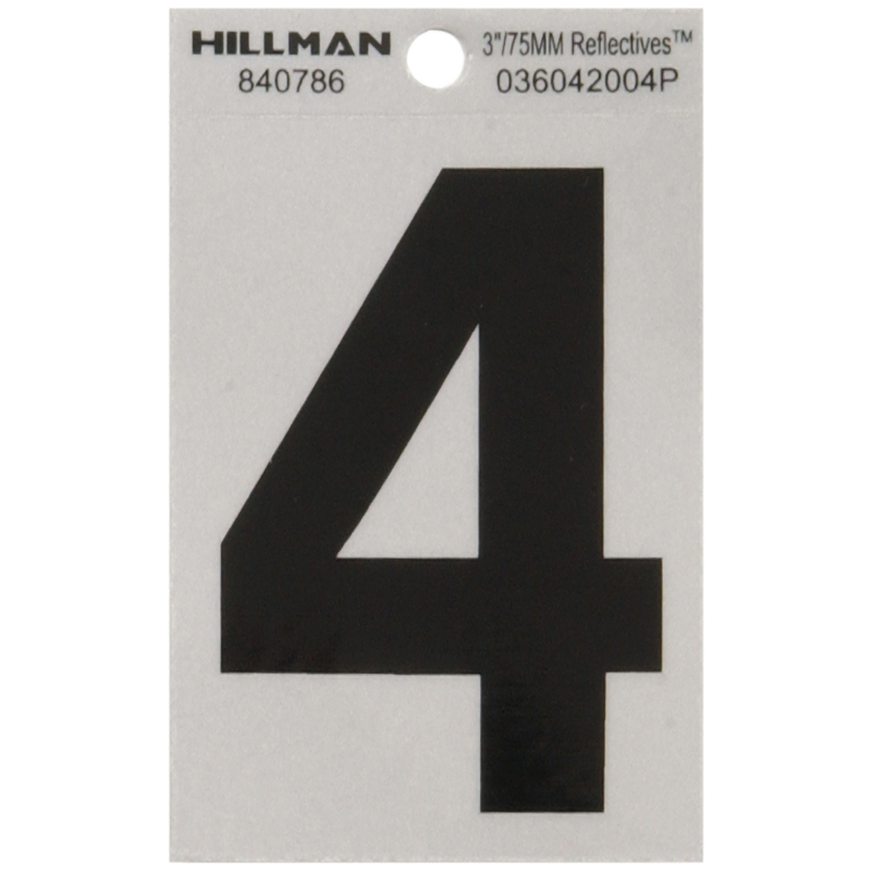 Hillman 3 in. Reflective Black Vinyl Self-Adhesive Number 4 1 pc