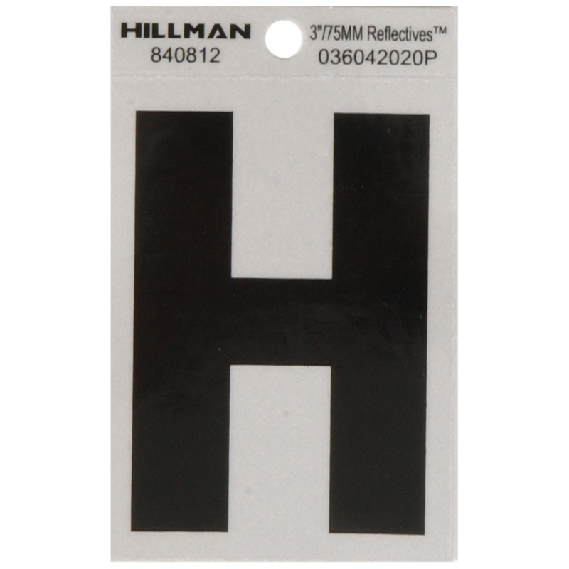 Hillman 3 in. Reflective Black Vinyl Self-Adhesive Letter H 1 pc