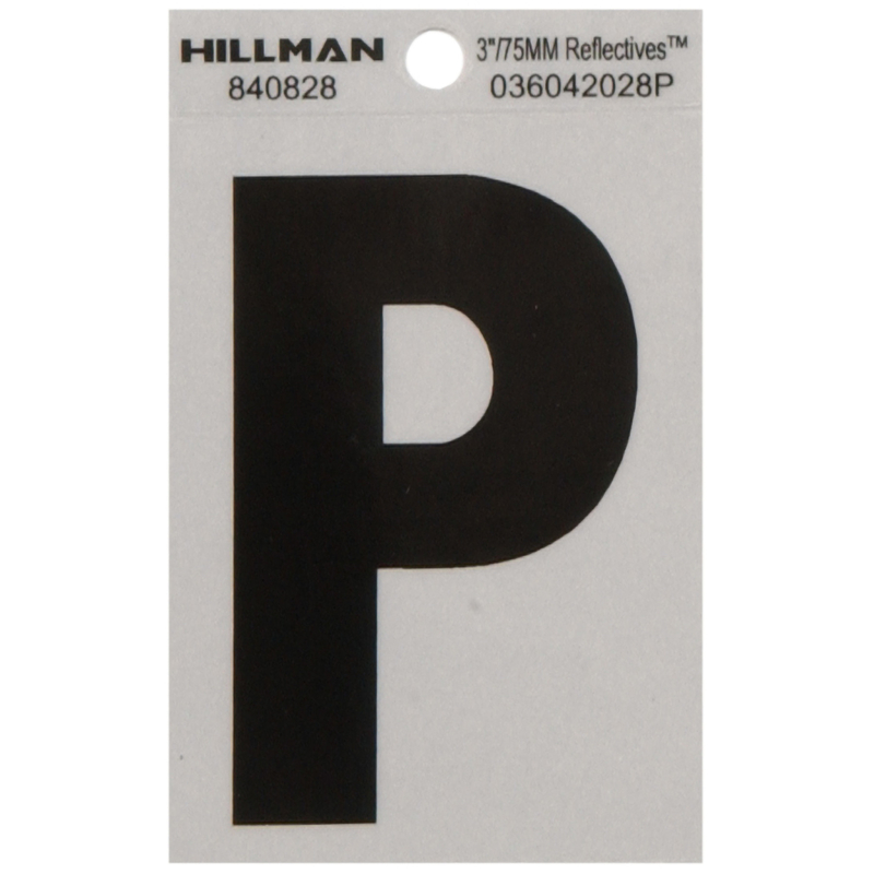 Hillman 3 in. Reflective Black Vinyl Self-Adhesive Letter P 1 pc