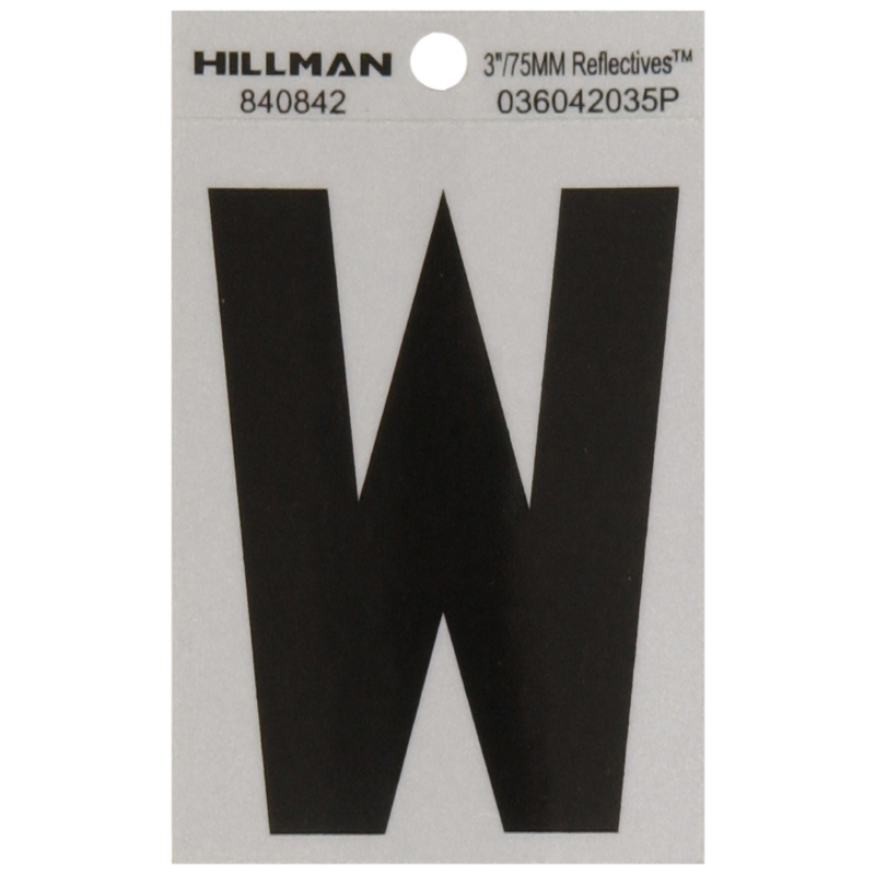 Hillman 3 in. Reflective Black Vinyl Self-Adhesive Letter W 1 pc