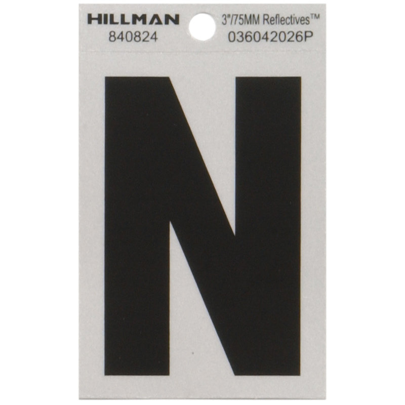 Hillman 3 in. Reflective Black Vinyl Self-Adhesive Letter N 1 pc