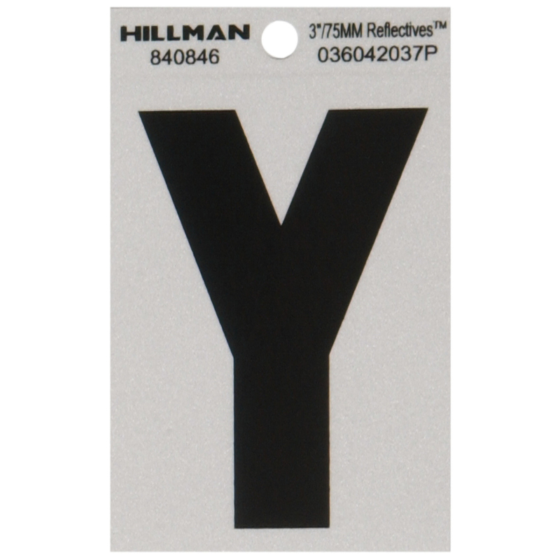 Hillman 3 in. Reflective Black Vinyl Self-Adhesive Letter Y 1 pc