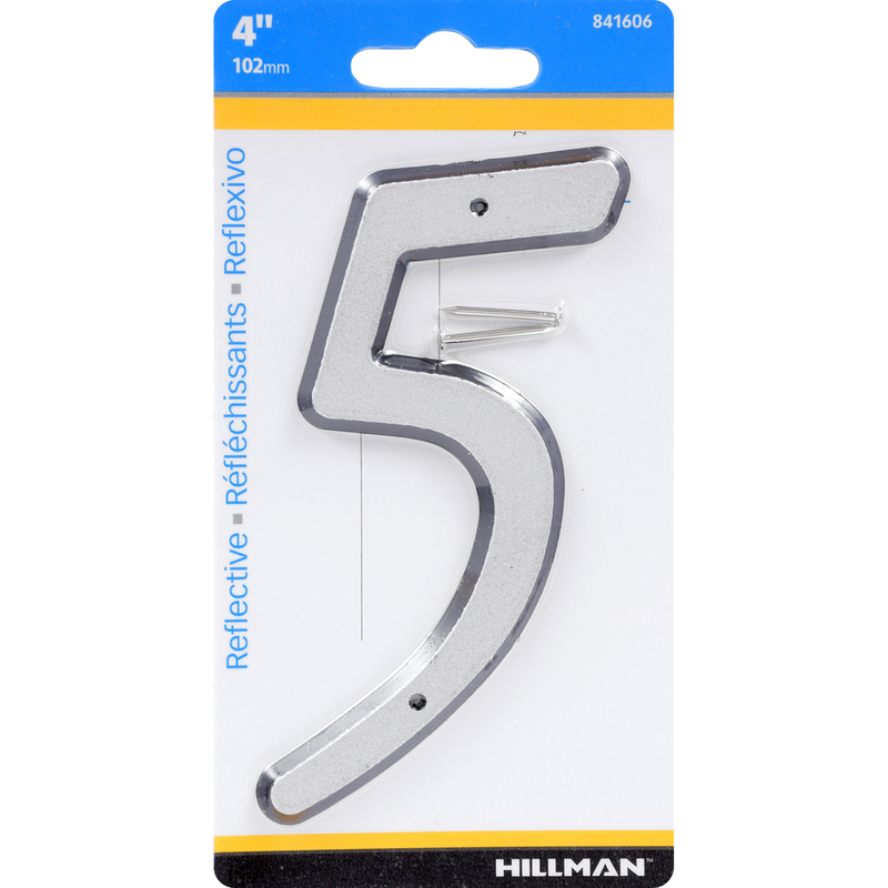 Hillman 4 in. Reflective Silver Plastic Nail-On Number 5 1 pc