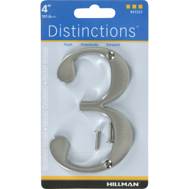 Hillman Distinctions 4 in. Silver Zinc Die-Cast Screw-On Number 3 1 pc