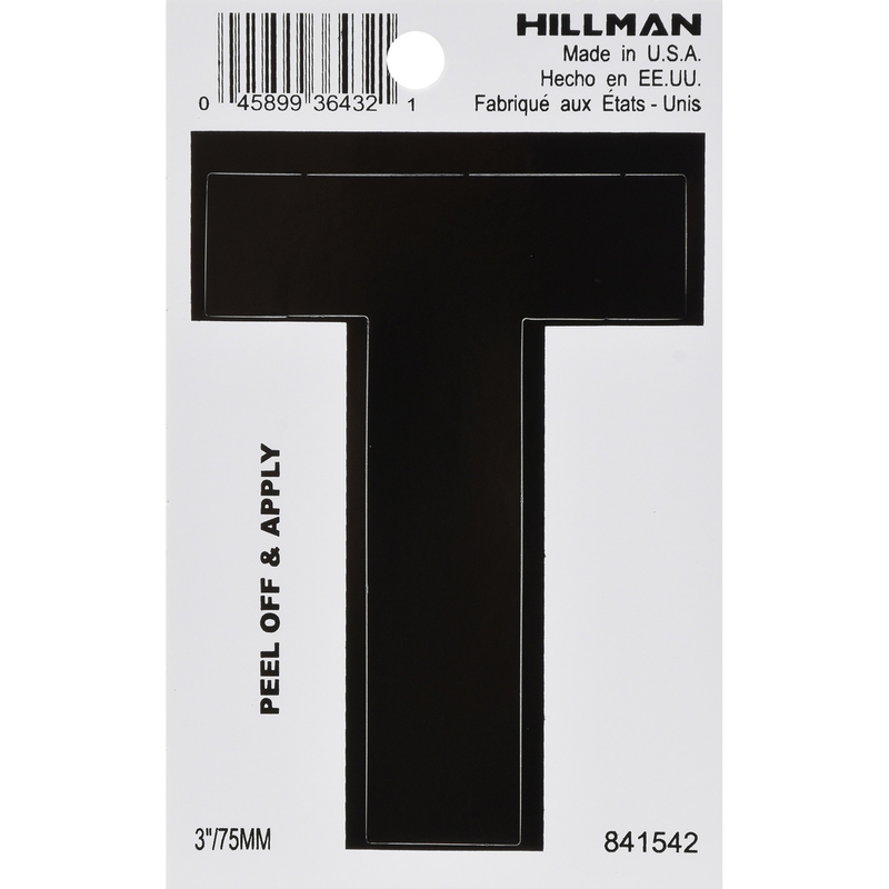 Hillman 3 in. Black Vinyl Self-Adhesive Letter T 1 pc