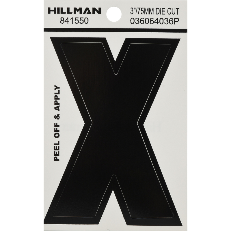 Hillman 3 in. Black Vinyl Self-Adhesive Letter X 1 pc